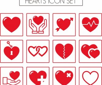 Heart Icons Collection çeşitli Kırmızı Düz Yalıtım Türleri