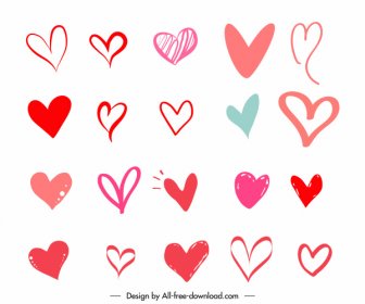 Heart Shaped Icons Cute Handdrawn Sketch