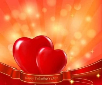 Heart With Red Ribbon Background Vector