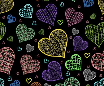 Hearts Background Dark Multicolored Repeating Sketch