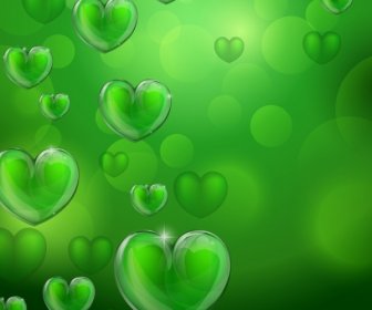 Hearts Background Shiny Bokeh Green Design