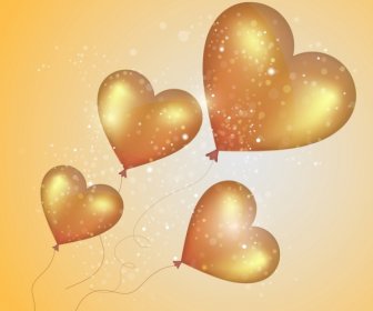 Hearts Balloons Background Sparkling Shiny Golden Decoration