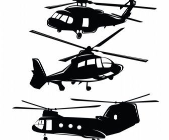 Ikon Helikopter Menetapkan Garis Besar Siluet Dinamis