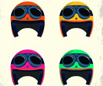 Helmet Icons Sets Funny Multicolored Design
