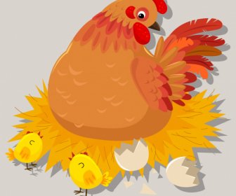 курица цыплят живописи красочный классический дизайн