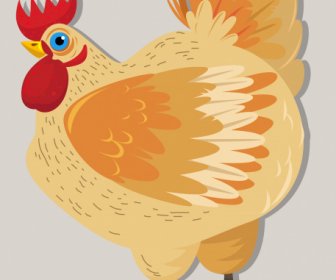 Ayam Icon Warna-warni Desain Retro Datar