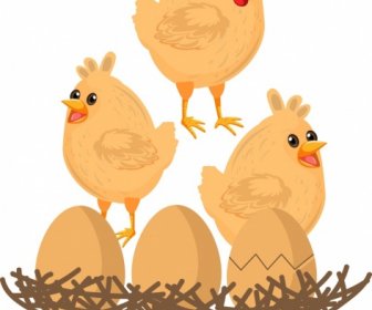 암탉 둥지 그림 귀여운 병아리 계란 아이콘 장식