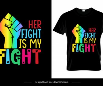 그녀의 싸움은 내 싸움 인용 티셔츠 템플릿 다채로운 텍스트 주먹 개요입니다