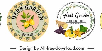 Herb Labels Templates Colorful Circle Shape Classic Decor