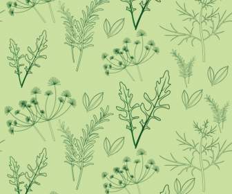 Herbal Background Various Green Icons Repeating Design