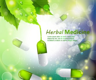 Herbal Medicine Template Design With Capsules On Bokeh Background