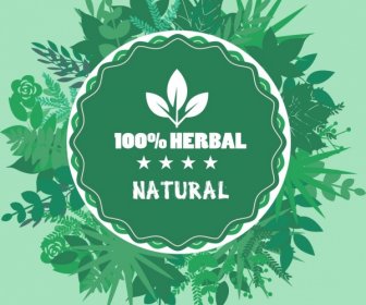 Herbal Product Badge Template Green Circle Leaves Decor