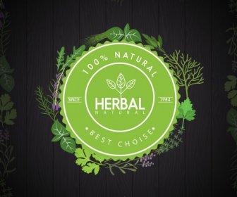 Produk Herbal Cap Tumbuhan Hijau Dekorasi Datar Bulat