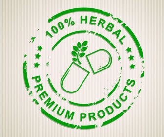 Herbal Product Stamps Green Circle Design Capsule Icon