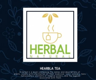 Herbal Tea Advertisement Cup Sketch Flowers Leaves Background