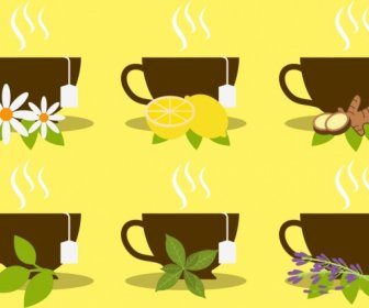 травяной чай реклама чашки фрукты цветы лист иконок