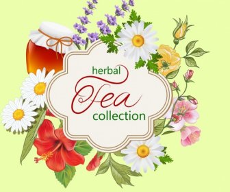 Herbal Tea Background Bright Colorful Flowers Decoration