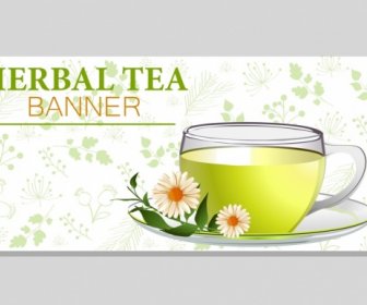 Herbal Tea Background Glass Cup Flowers Icons Decoration