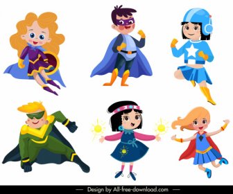 Héroe Niños Iconos Lindos Personajes De Dibujos Animados Sketch