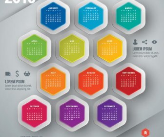 Hexagon Bulan Style16 Kalender Template