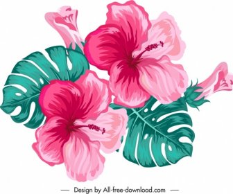 히비스커스 꽃 아이콘 다채로운 클래식 디자인