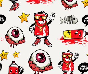 Hiphop Pattern Templates Colorful Repeating Comic Symbols