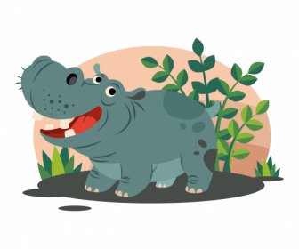 Ícone De Hipopótamo Animal Esboço De Personagem De Desenho Animado Engraçado
