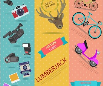 Hipster Concept Illustration With Various Vertical Color Banners