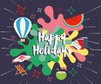 Holiday Greeting Banner Fruits Icons Multicolored Grunge Style