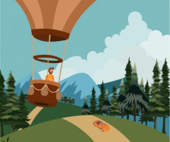 Urlaub Plakat Ballon Abenteuer Skizze Cartoon-Design