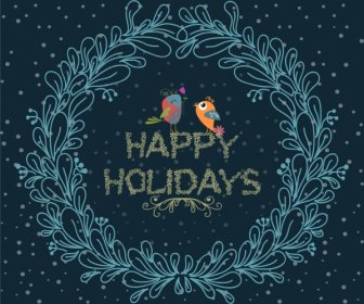 Holidays Greeting Banner Bird Couple Icon Classical Design