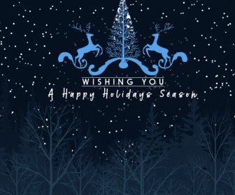 Holidays Season Banner Falling Snows Background Reindeers Icons