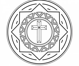 Holy Cross Host Religion Icon Black White Symmetrical Geometry Design Circle Shape Outline