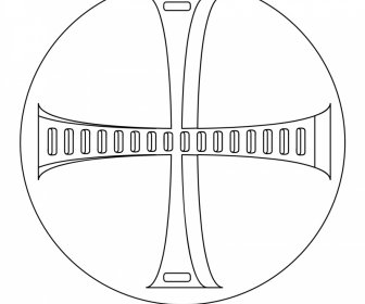 Holy Cross Host Sign Icon Black White Flat Symmetric Circle Shape Outline