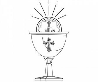 Holy Grail Sign Icon Black White Cup Host Cross Symbol Outline