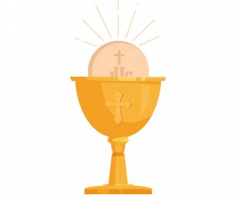 Holy Grail Sign Icon Cup Host Cross Symbol Design