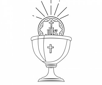 Holy Grail Sign Icon Flat Classical Black White Outline