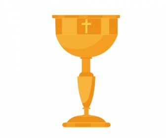 Holy Grail Sign Icon Flat Cup Cross Symbol Design