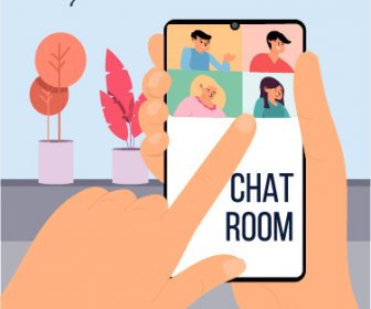 Home Chat Application Banner Smartphone People Icons Sketch