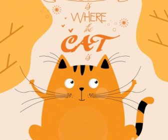 Home Concept Banner Cute Cat Icon Orange Decor