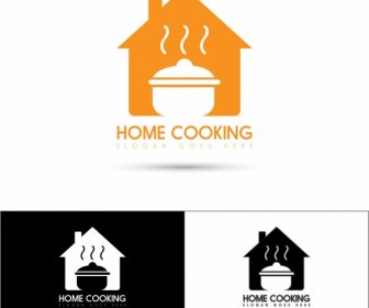 الطبخ المنزلي شعار مجموعة أيقونات منزل وعاء زخرفة