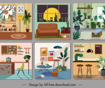 домашняя мебель декор шаблон красочный уютный дизайн