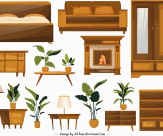 Home Furniture Icons Classical Wooden Objects