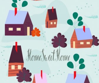 Home Sweet Home Background Cute Cottage Icons
