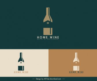 家庭葡萄酒标志模板彩色平面草图