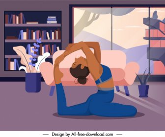 home yoga background exercising lady sketch cartoon character