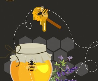 蜂蜜廣告罐蜂棍梳子圖標裝潢