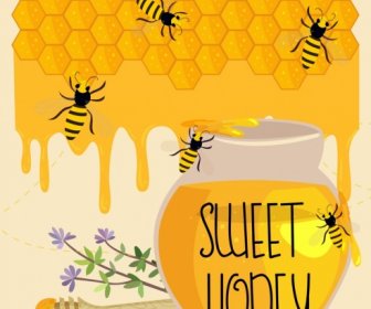 мед реклама полосатые пчелы банка палочка улей украшение