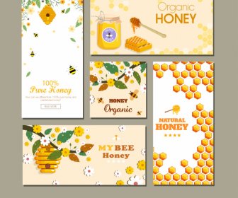 Honey Advertising Banners Colorful Floras Bees Combs Decor