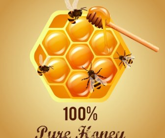 蜂蜜蜂の巣アイコン光沢のある黄色の装飾を広告